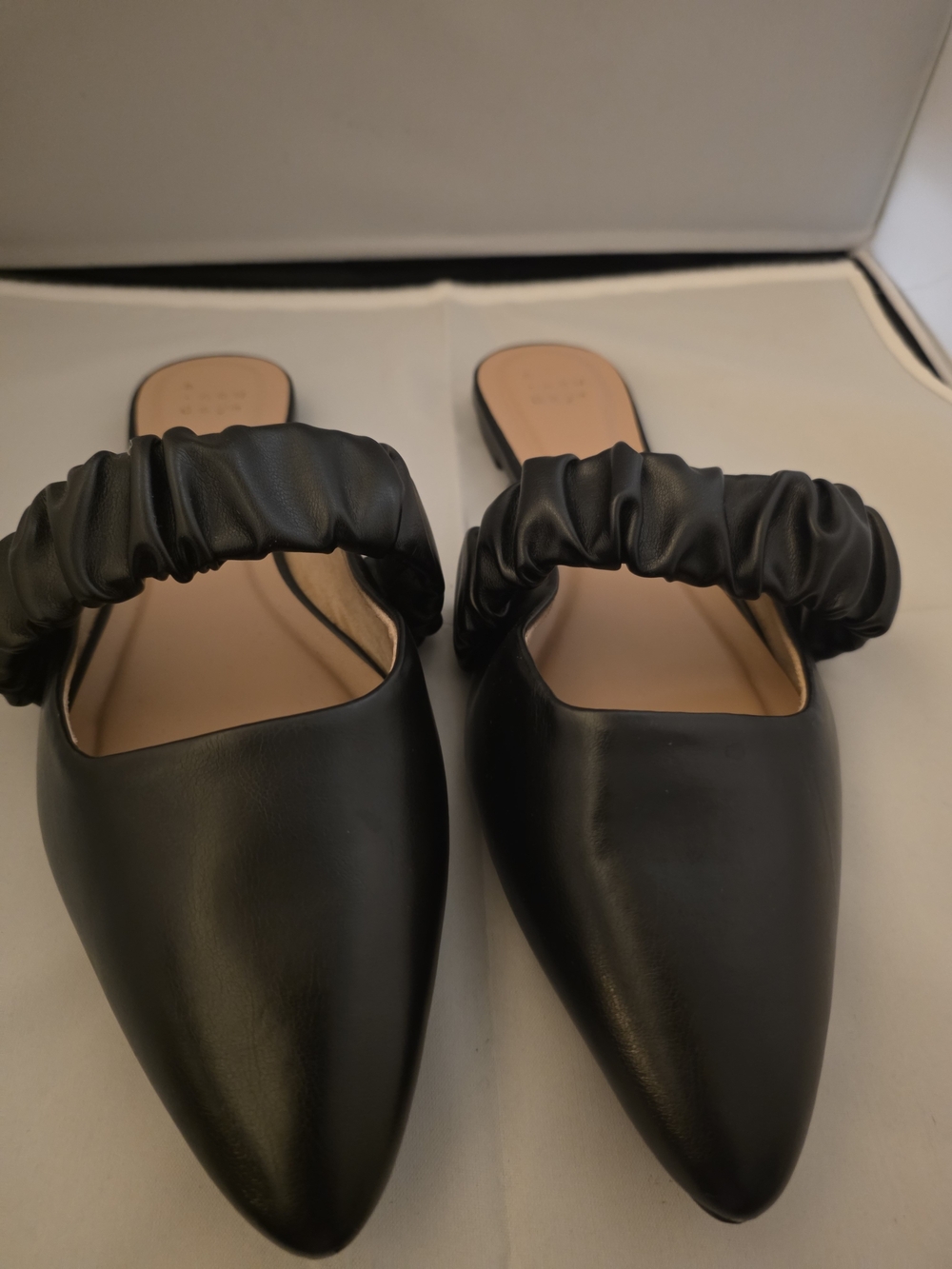 a new day Black Pointed Slide Mules with Ruched Strap